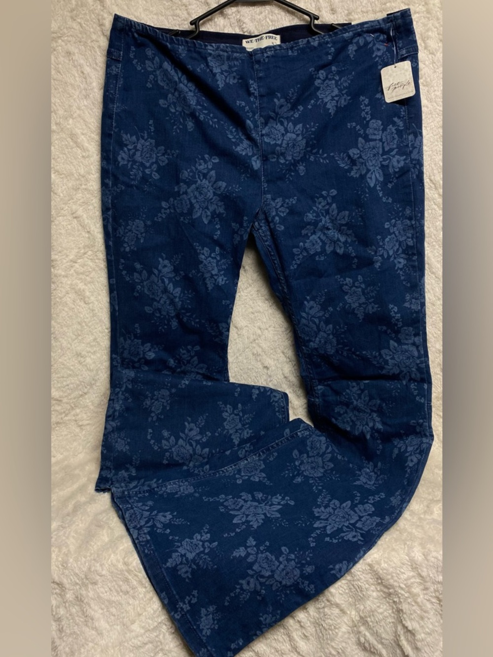 Free People Women's Dark Blue Floral Wide-Leg Jeans